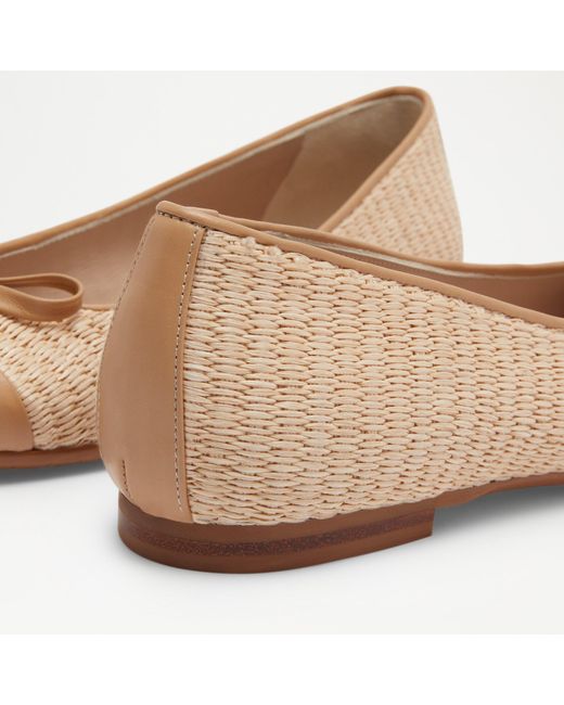 Russell & Bromley Natural Charming Women's Brown Raffia Quilted Ballet Flat