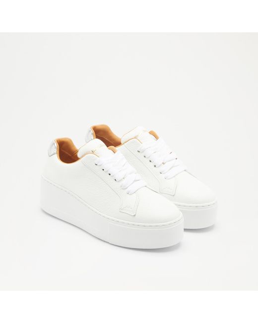 Russell & Bromley Park Tie Women's White Lace Up Flatform Sneaker