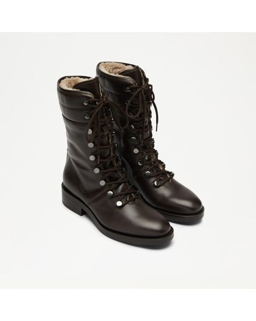 Russell & Bromley Black Cushion Women's Brown Fold Down Laced Hiker Boot