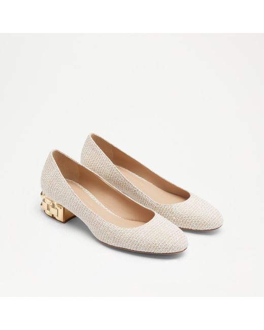 Russell & Bromley Natural Lava Women's Comfortable White Fabric Feature Heel Round Toe Court Pumps