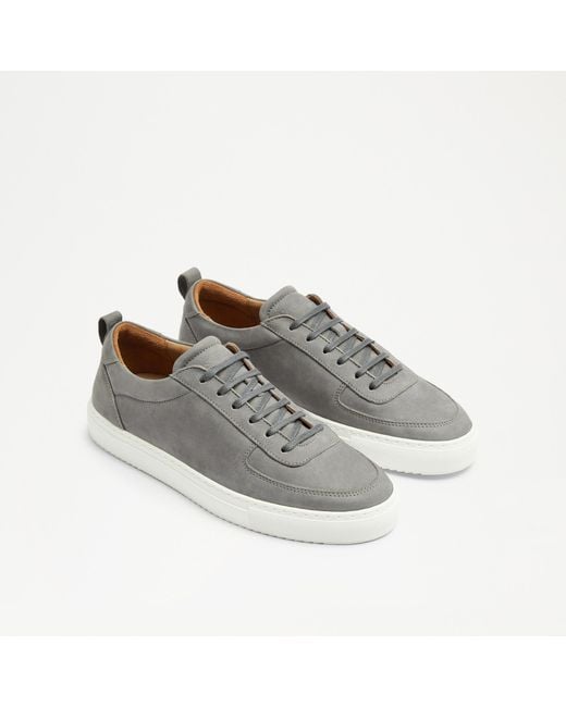 Russell & Bromley Gray Rematch Mens Grey Nubuck Leather Oxford Lace Sneakers for men
