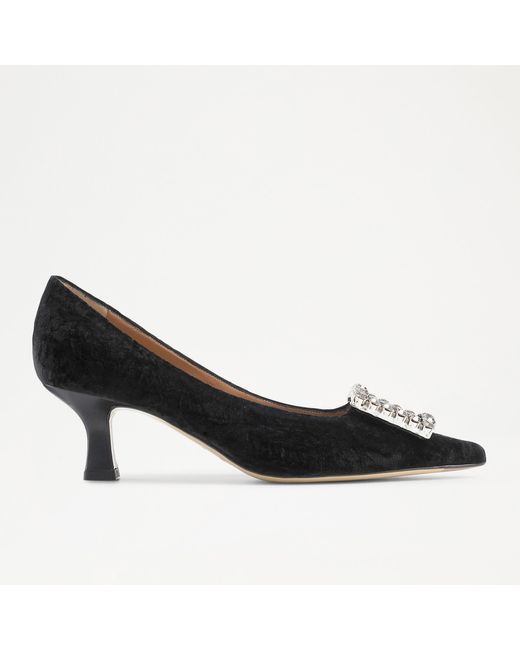 Russell & Bromley Black Fantasy Embellished Buckle Point Court Shoe