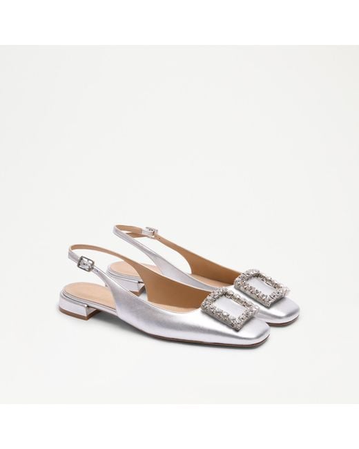 Russell & Bromley White Gigi Embellished Slingback Flat