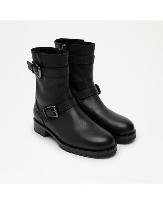 Russell & Bromley Black Glory Faux Fur Lined Biker Boot