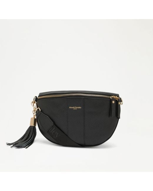 Russell & Bromley Rotate Women's Black Leather Curved Crossbody Bag
