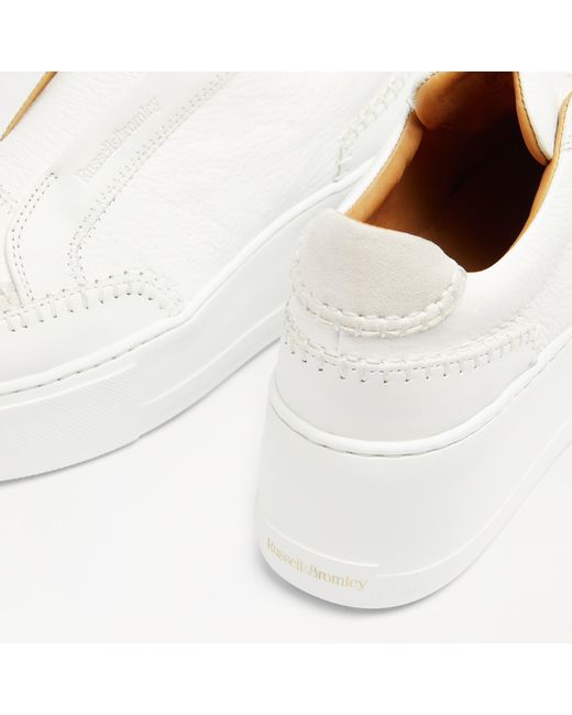 Russell & Bromley Park Line Women's White Leather Whip Stitch Laceless Sneakers