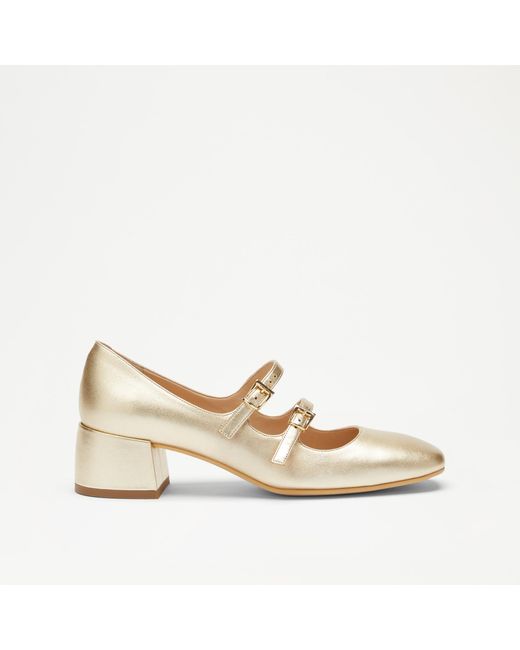 Russell & Bromley Natural Jane Women's Gold Low Block Mary Jane Heel
