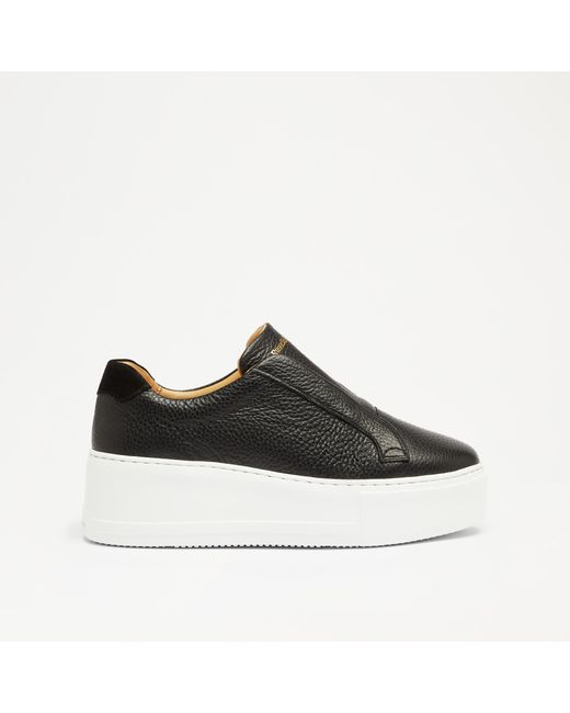 Russell & Bromley Park Up Women's Black Leather Flatform Laceless Sneakers