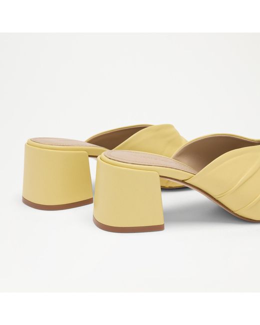 Russell & Bromley Yellow Linwood Ruched Heeled Mule