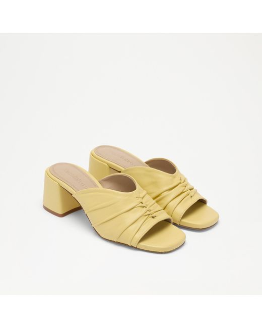 Russell & Bromley Yellow Linwood Ruched Heeled Mule