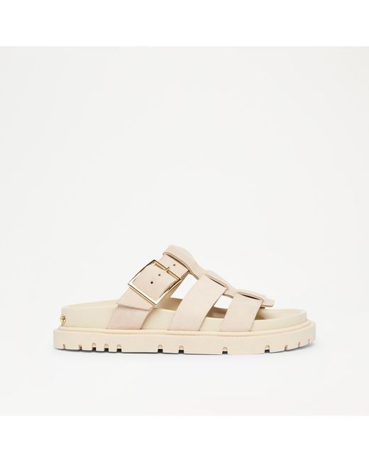 Russell & Bromley Natural Memphis Women's Neutral Suede Metallic Fisherman Mule Footbed Sandals