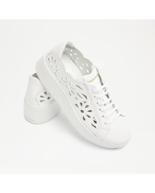 Russell & Bromley Park Laser Women's White Flatform Laser Cut Sneaker