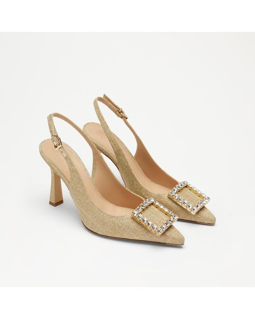 Russell & Bromley Metallic Midnight Women's Gold Embellished Trim Slingback