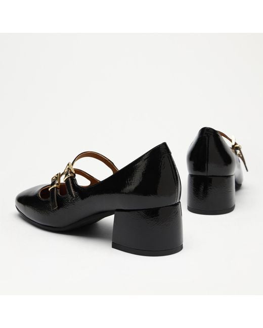 Russell & Bromley Jane Women's Low Block Heel Round Toe Mary Jane Shoes, Black, Naplak Leather