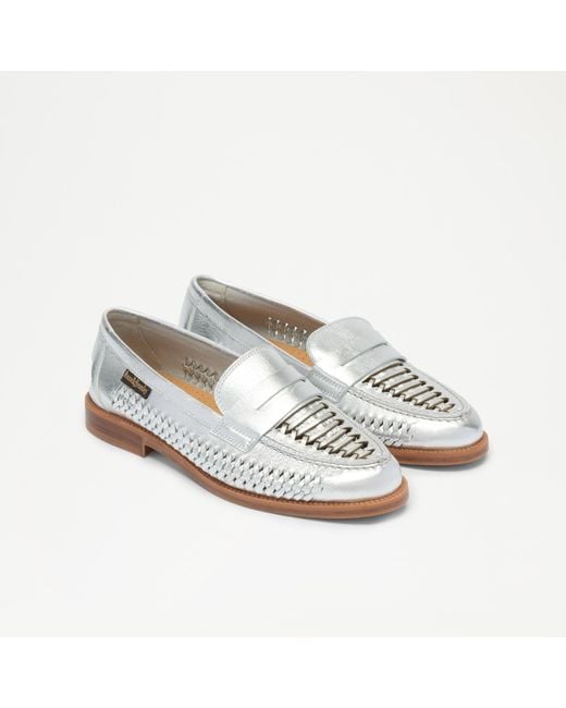 Russell & Bromley White Larton Woven Saddle Loafer