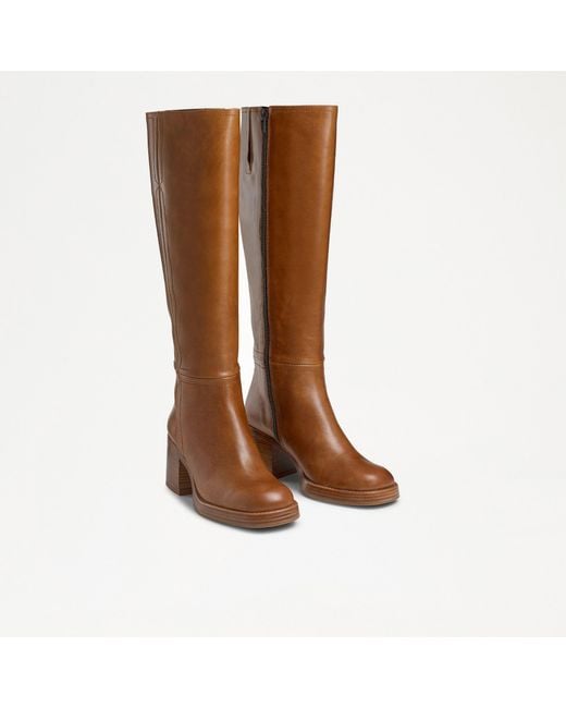 Russell & Bromley Brown Gaucho Knee High Block Heel Boot