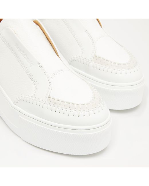 Russell & Bromley Park Line Women's White Leather Whip Stitch Laceless Sneakers