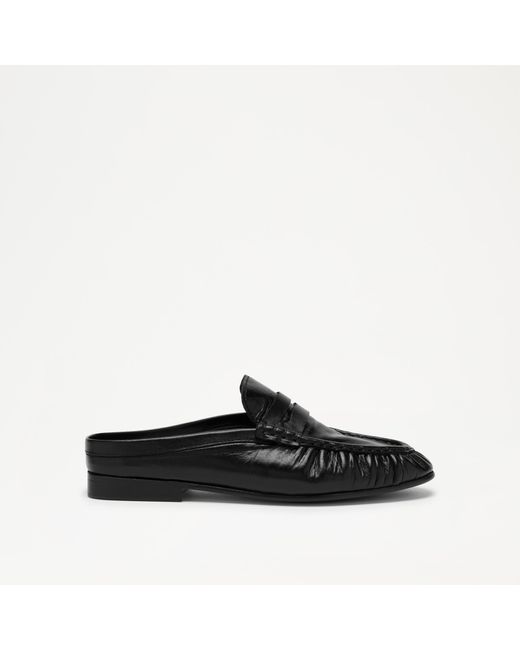 Russell & Bromley Black Apley Mule Ruched Loafer Mule