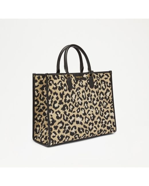Russell & Bromley Gemini Women's Black And Yellow Raffia Leopard Print Woven Tote Bag