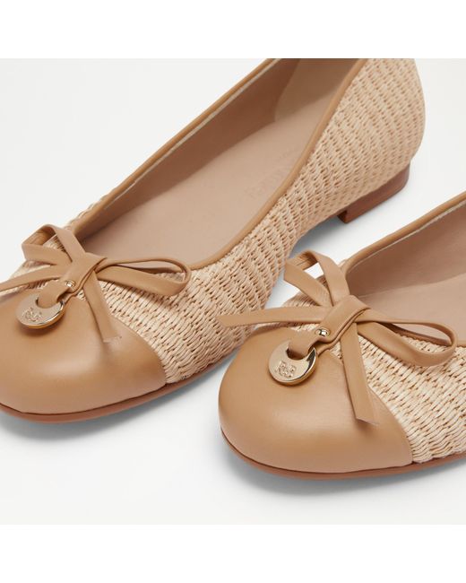 Russell & Bromley Natural Charming Women's Brown Raffia Quilted Ballet Flat