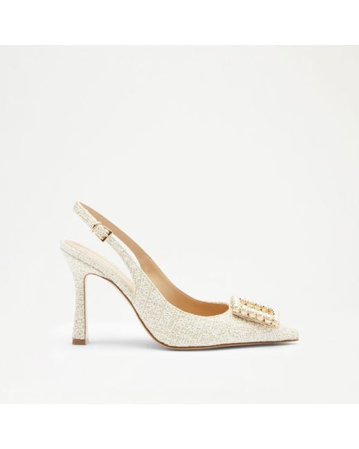 Russell & Bromley Metallic Midnight Women's Cream Embellished Trim Slingback