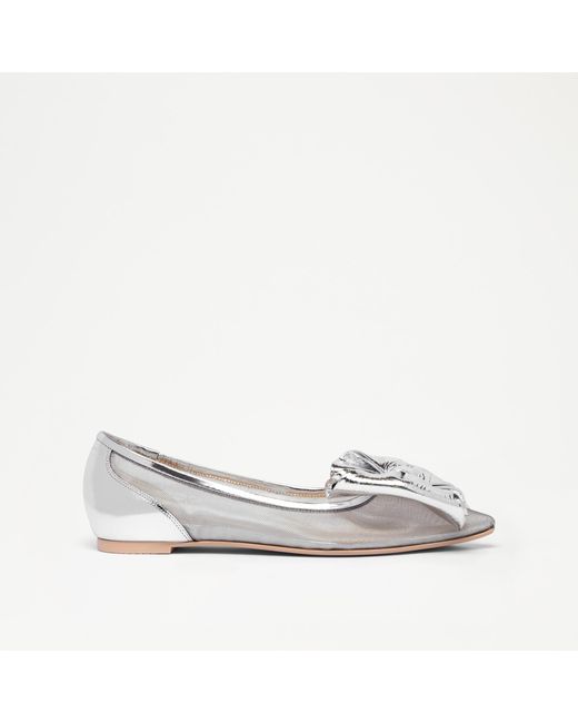 Russell & Bromley Metallic Bow Pointed Bow Mesh Flat