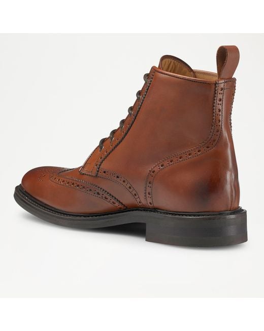 Russell & Bromley Shellbourne Mens Brogue Round Toe Lace Up Ankle Boots, Brown, Calf Leather for men