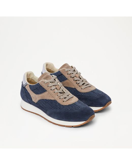 Russell & Bromley Blue Run Mix Lace Up Slim Sole Runner Sneaker