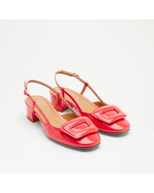 Russell & Bromley Red Daisy Mid Women's Coral Statement Low Block Heel