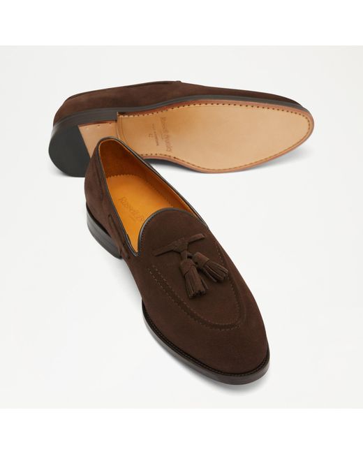 Russell & Bromley Yale 360 Mens Lace Tassel Tapered Toe Loafers, Brown, Suede for men