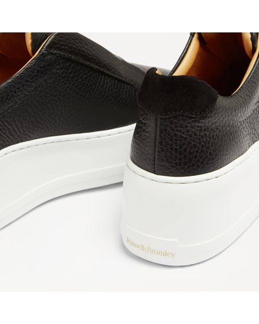 Russell & Bromley Park Up Women's Black Leather Flatform Laceless Sneakers