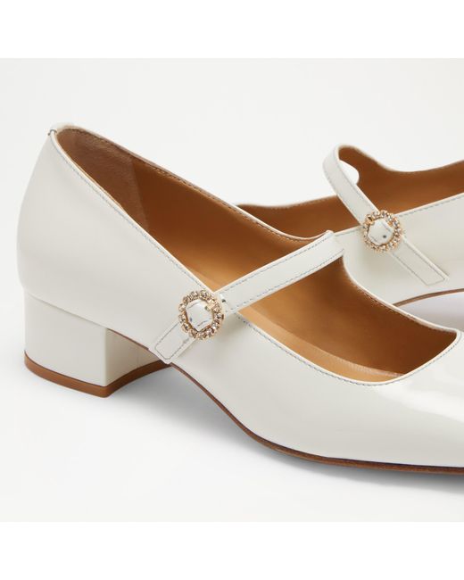 Russell & Bromley Posey Women's White Patent Leather Metallic Square Toe Mary Jane Shoes