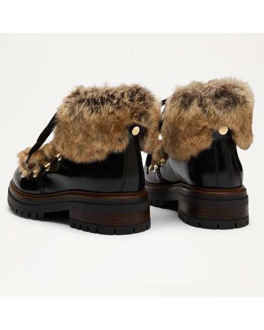 Russell & Bromley Brown Alpine Women's Black Calf Leather Faux Fur Boots