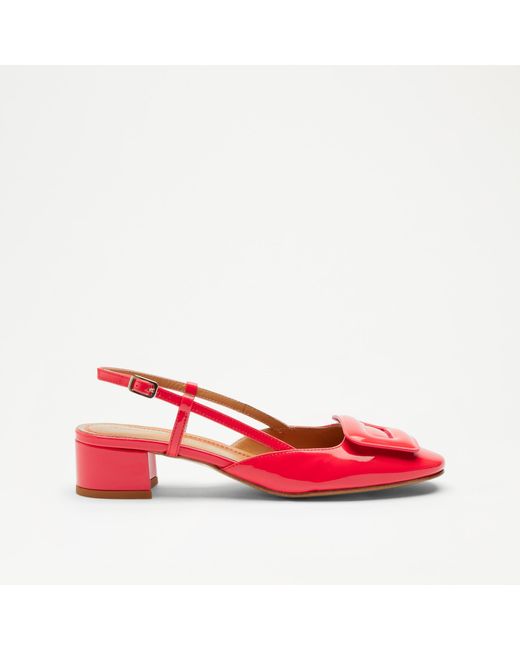 Russell & Bromley Red Daisy Mid Women's Coral Statement Low Block Heel
