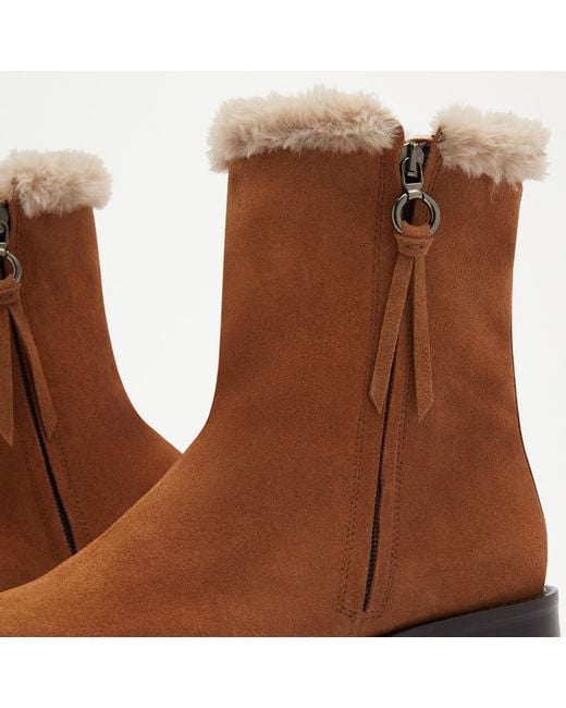 Russell & Bromley Lake Women's Tan Brown Suede Side-zip Faux Shearling Lined Boots