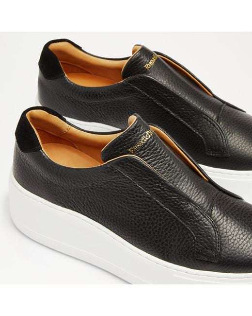Russell & Bromley Park Up Women's Black Leather Flatform Laceless Sneakers