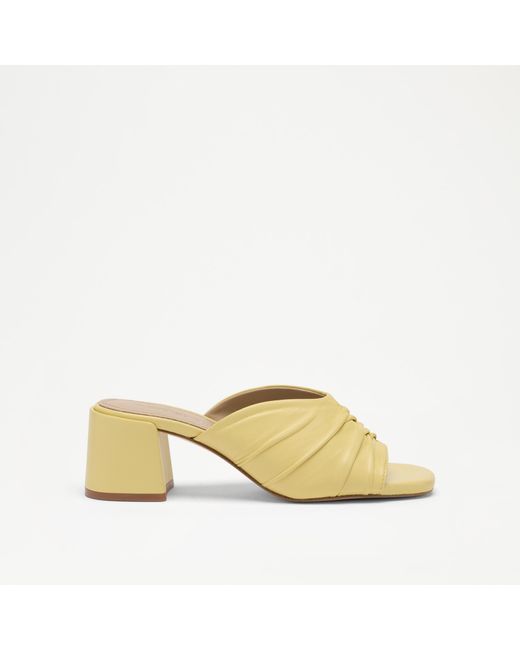 Russell & Bromley Yellow Linwood Ruched Heeled Mule