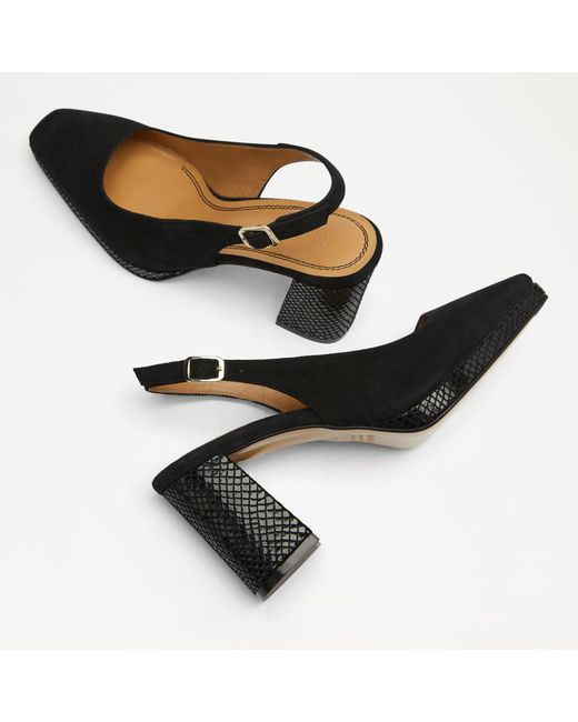 Russell & Bromley Holly Women's Platform Block Heel Slingback Shoes, Black, Suede