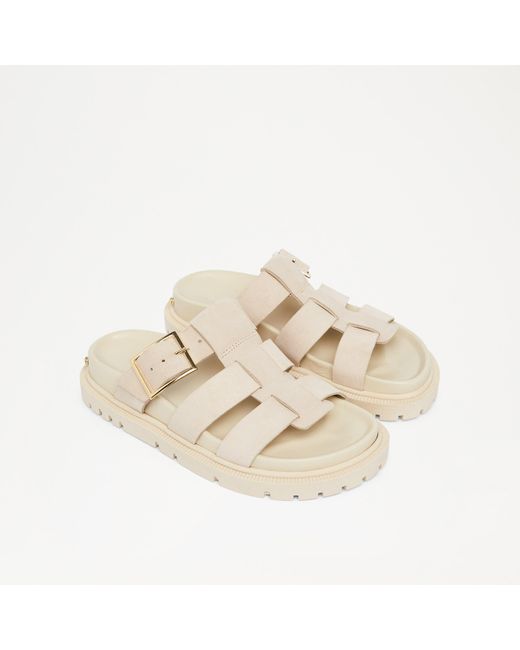 Russell & Bromley Natural Memphis Women's Neutral Suede Metallic Fisherman Mule Footbed Sandals