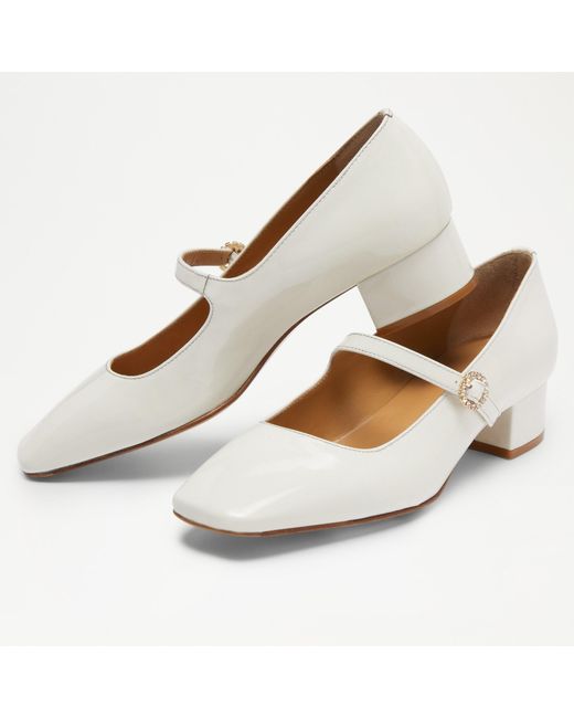 Russell & Bromley Posey Women's White Patent Leather Metallic Square Toe Mary Jane Shoes