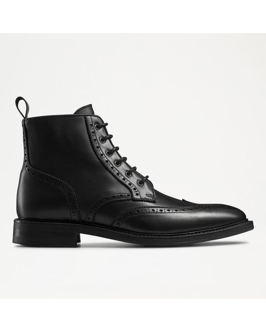 Russell & Bromley Shellbourne Men's Black Calf Leather Brogue Lace Up Ankle Boots