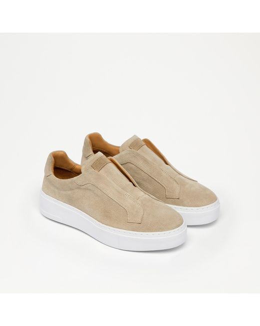 Russell & Bromley Natural Park Mid Women's Beige Suede Flatform Mid Laceless Sneakers