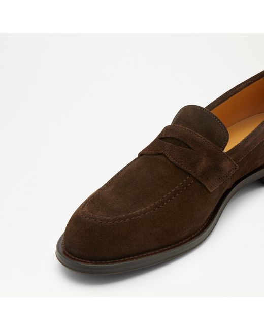 Russell & Bromley Davis Men's Comfortable Brown Suede Rubber Sole Saddle Loafers for men
