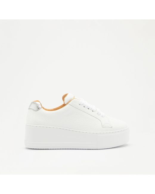 Russell & Bromley Park Tie Women's White Lace Up Flatform Sneaker