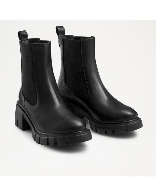 Russell & Bromley Leather City Low Round Toe Chunky Chelsea Boots in Black  | Lyst UK