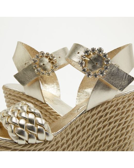 Russell & Bromley Metallic Austin Women's Gold Gem Buckle Wedge