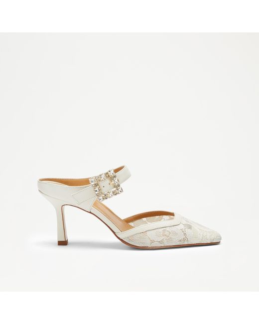 Russell & Bromley White Cha Cha Glam Snipped Toe Mule