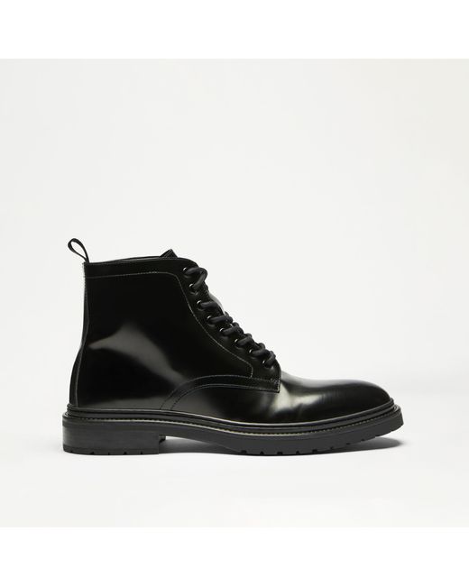 Russell & Bromley Platoon Men's Black Leather Hi Shine Lace Up Cleated Boots