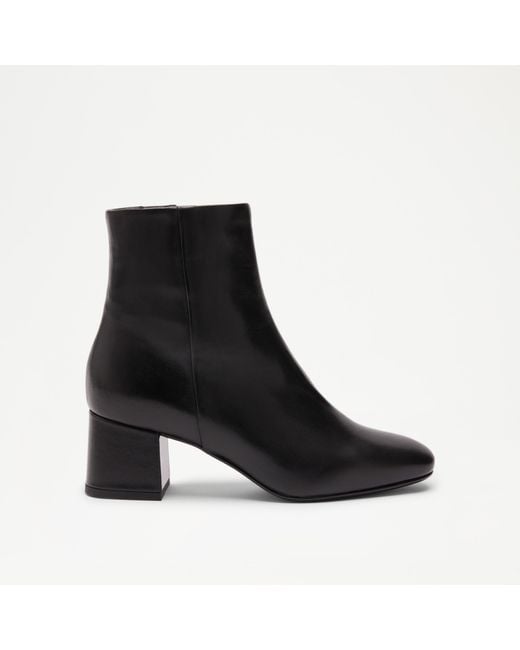 Russell & Bromley Black Leather Infinity Clean Block Heel Ankle Boots