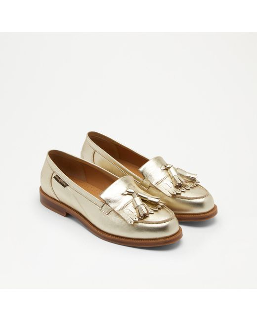 Russell & Bromley Natural Chester Women's Gold Leather Fringe Tassel Loafers